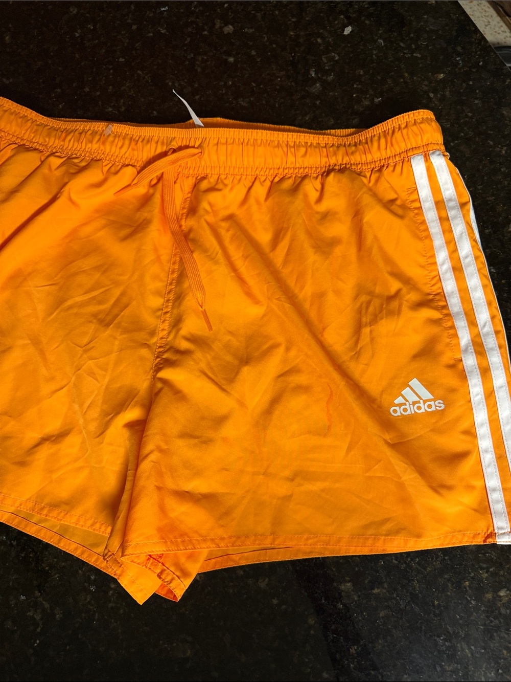 adidas XL Orange Athletic Shorts with White 3-Stripes
